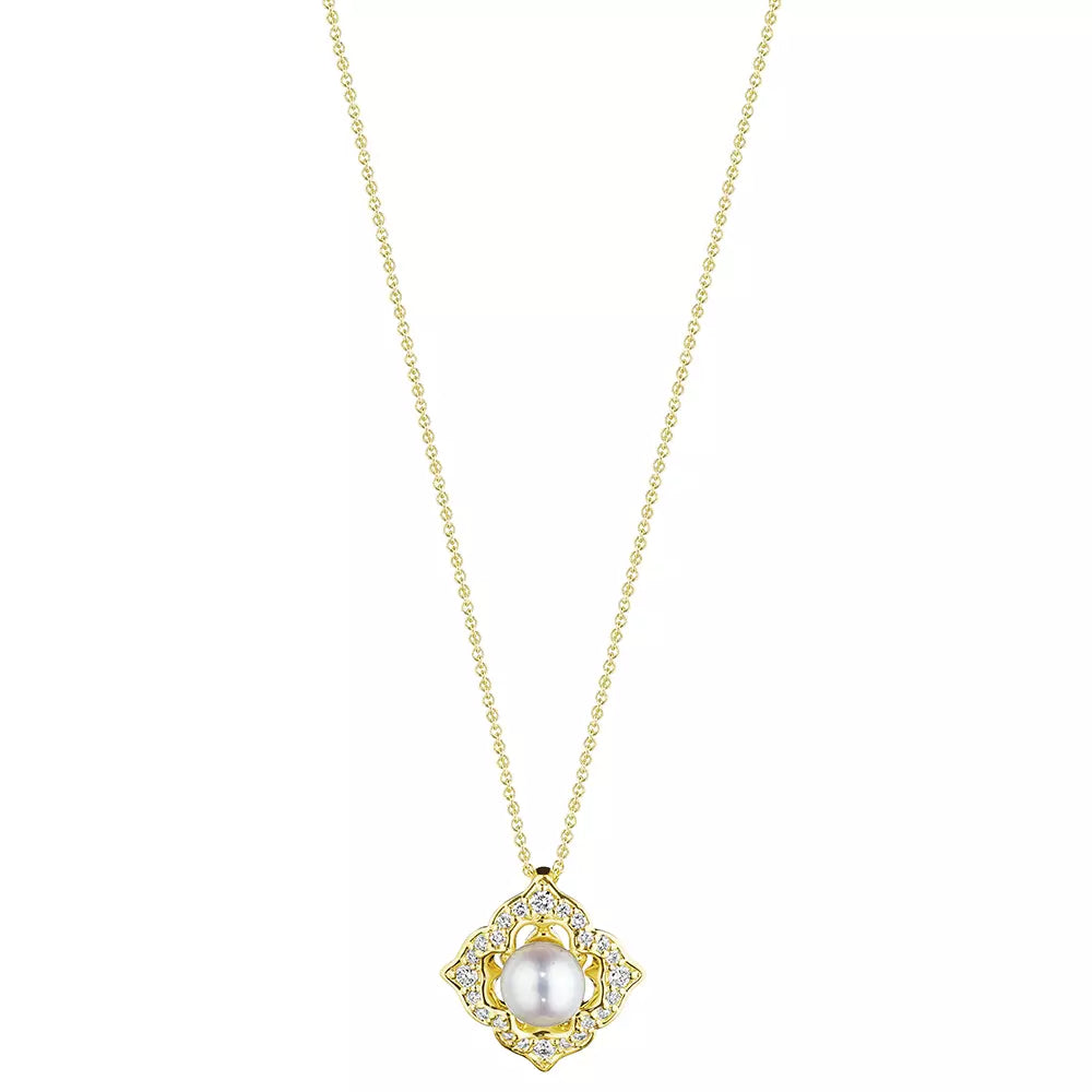 Verragio 18k Gold Victorian Pearl and Diamond Pendant Necklace