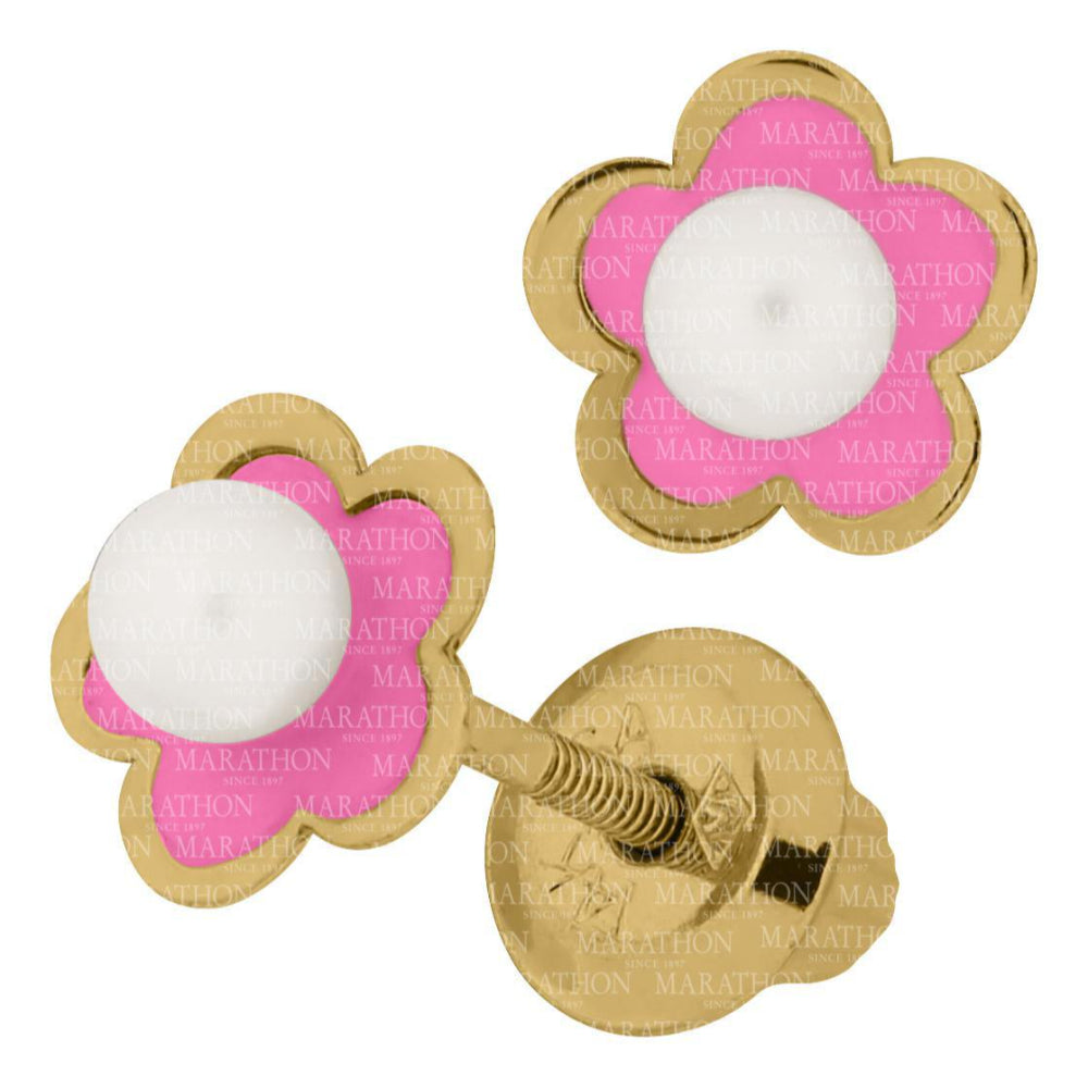 14k Gold Pink Flower Stud Earrings Ideal for Young Girls
