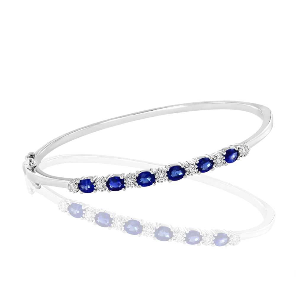 Exquisite 14k White Gold Bangle Bracelet with Sapphires and Diamonds