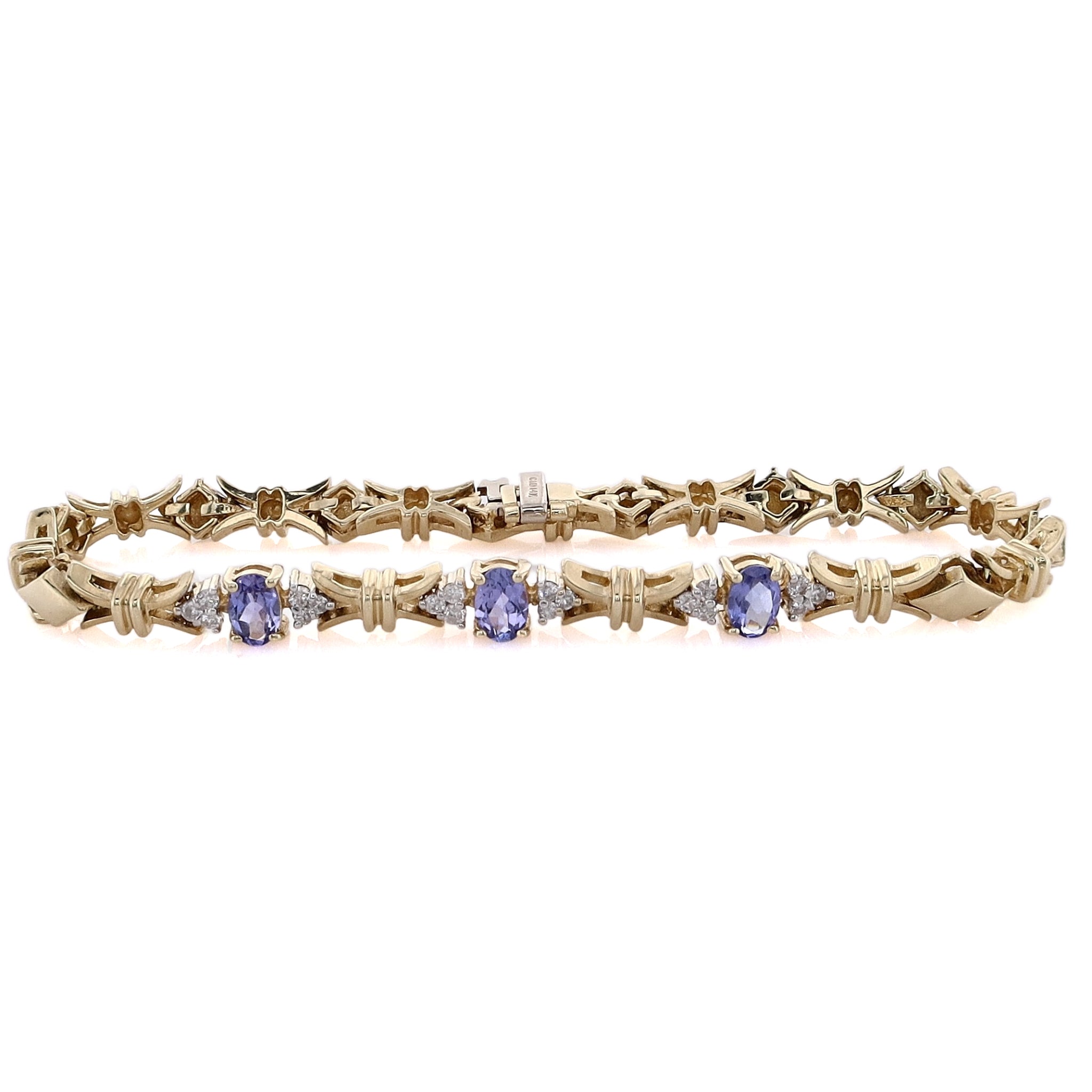 Exquisite Estate 14 Karat Yellow Gold Jewelry Tanzanite and Diamond Bracelet for Elegant Ladies