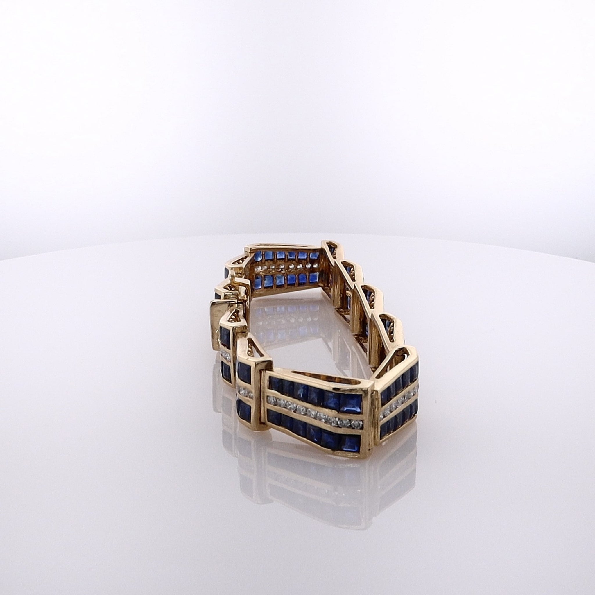 18K Yellow Gold Tapered Link Bracelet with Sapphires and Diamonds