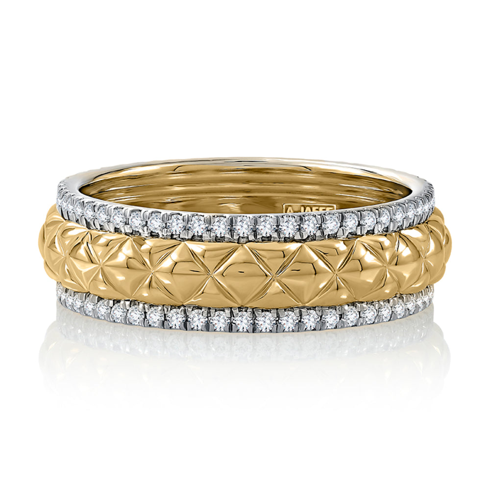 A. Jaffe 14k Gold Quilted Ring Featuring Sparkling Diamond Borders