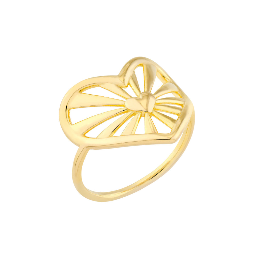 Charming 14k Yellow Gold Open Center Heart Ring for a Romantic Look
