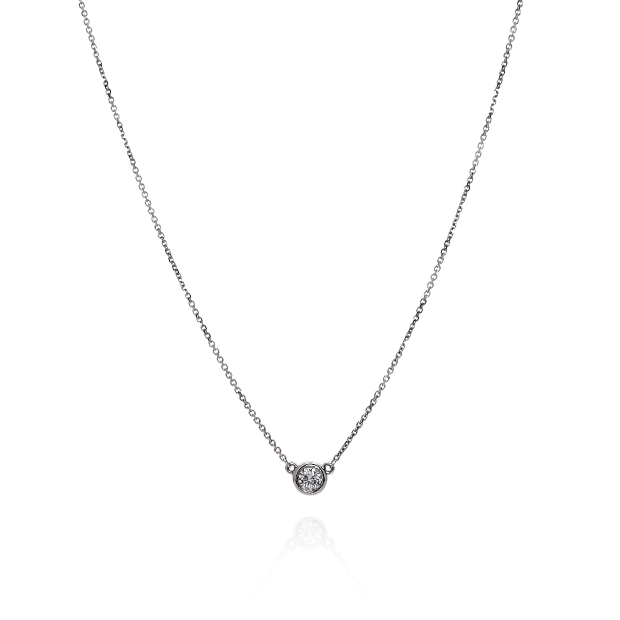 14k White Gold Solitaire Pendant with 18 Bezel-Set Round Brilliant Diamond