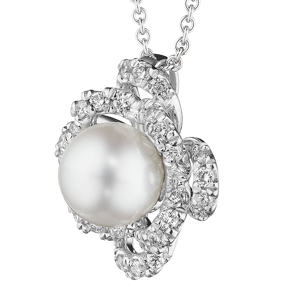 18k Verragio Floret Diamond & Lustrous Pearl Center Pendant