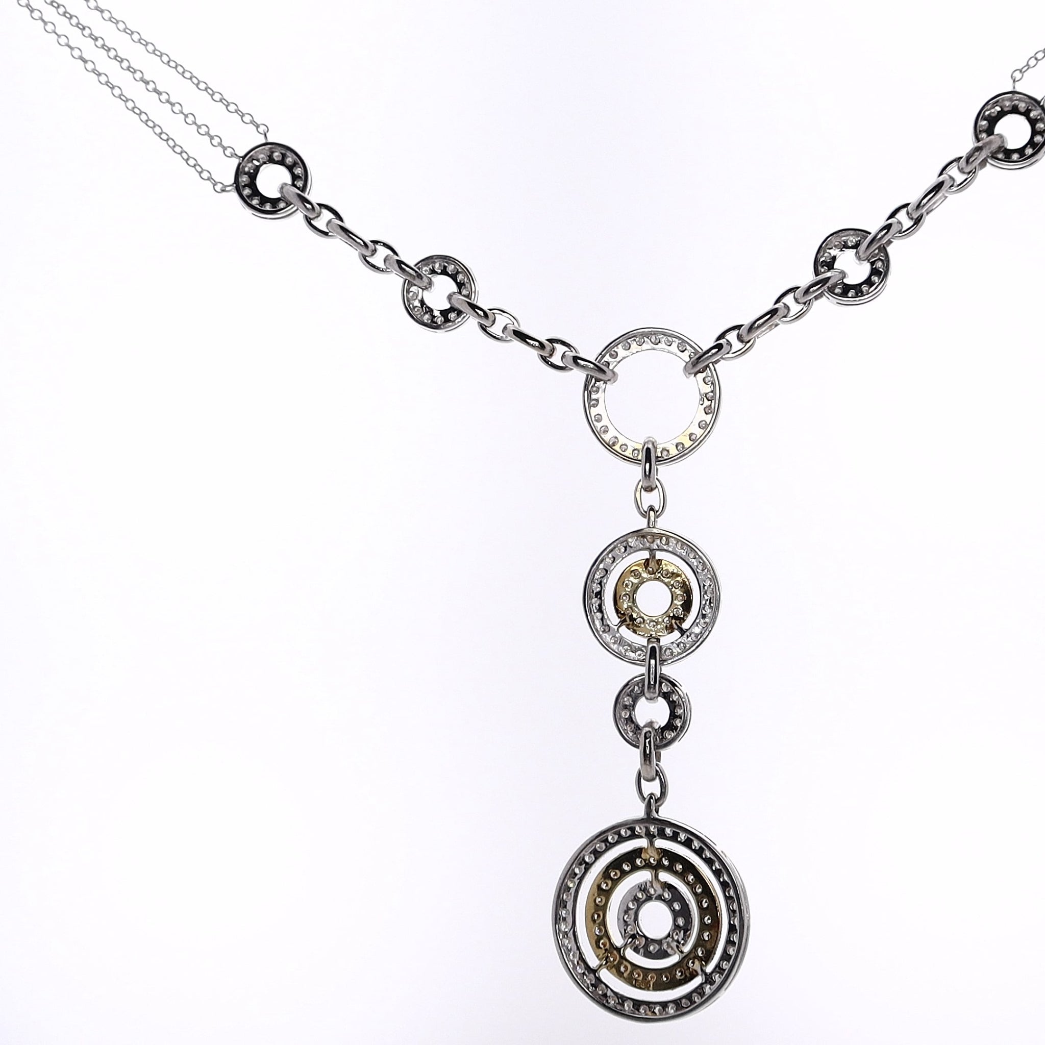 14K Two-Tone 'Y' Design Pave Set Diamond Medallion Pendant Necklace
