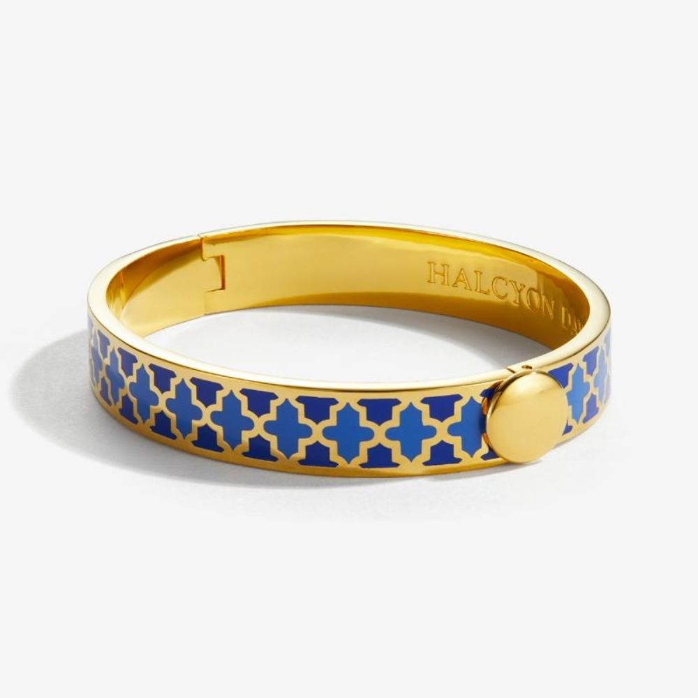 Halcyon Days Elegant 1cm Agama Gold Hinged Enamel Bangle for Women - A Timeless Jewelry Piece
