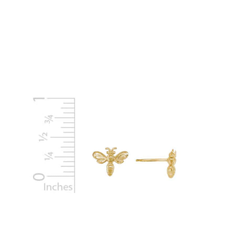 14k Yellow Gold Bee - Design Stud Earrings for Fashionable Wear