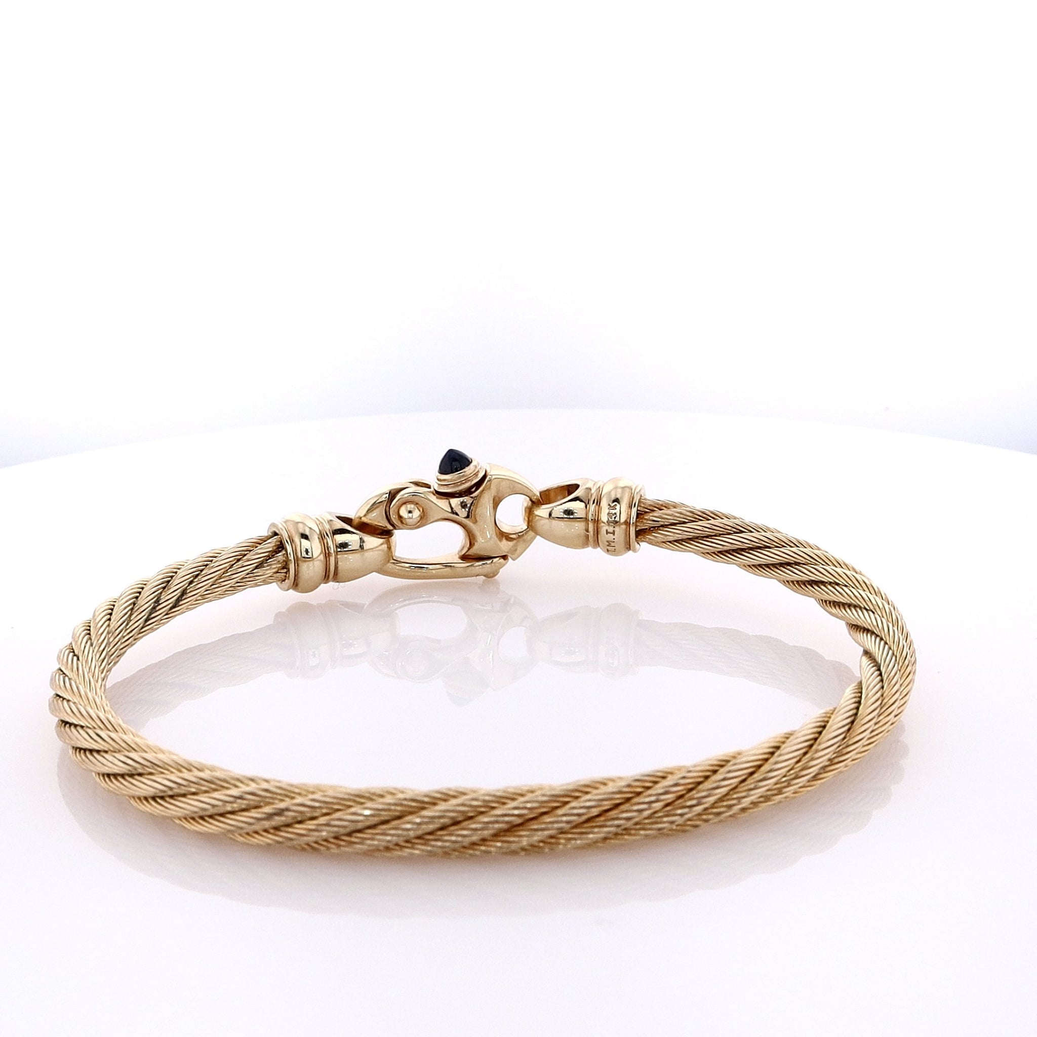14K Yellow Gold Cable Bracelet with Cabochon Sapphire Ends