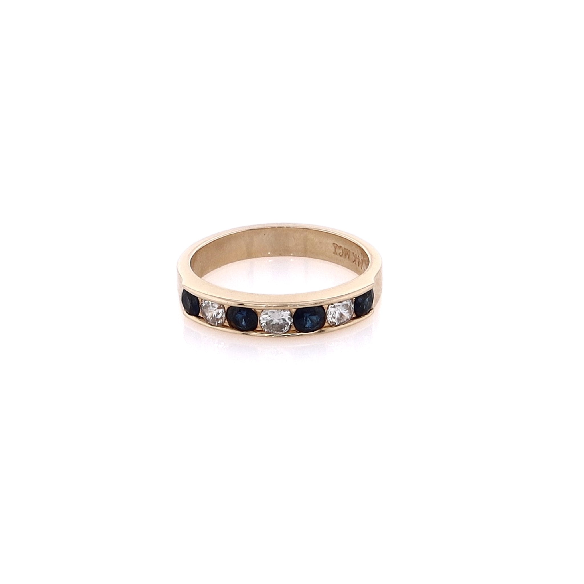 14K Yellow Gold Wedding Band with Alternating Diamonds and Sapphires
