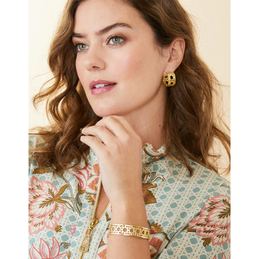 18kt Matte Gold Plated Spartina Woven Cane Midi Hoop Earrings