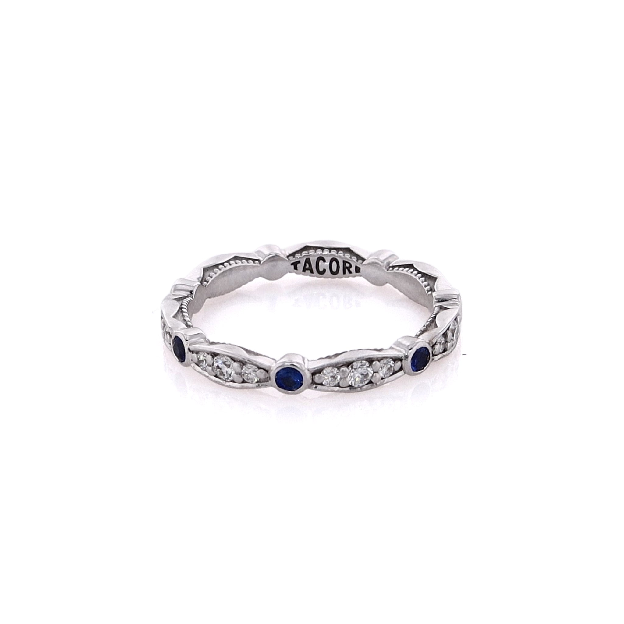 18K White Gold Tacori Alternating Diamond and Sapphire Eternity Wedding Band