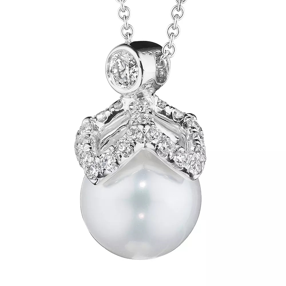 Verragio 18k Gold Pave Diamond Petal Cap Pearl Adjustable Pendant