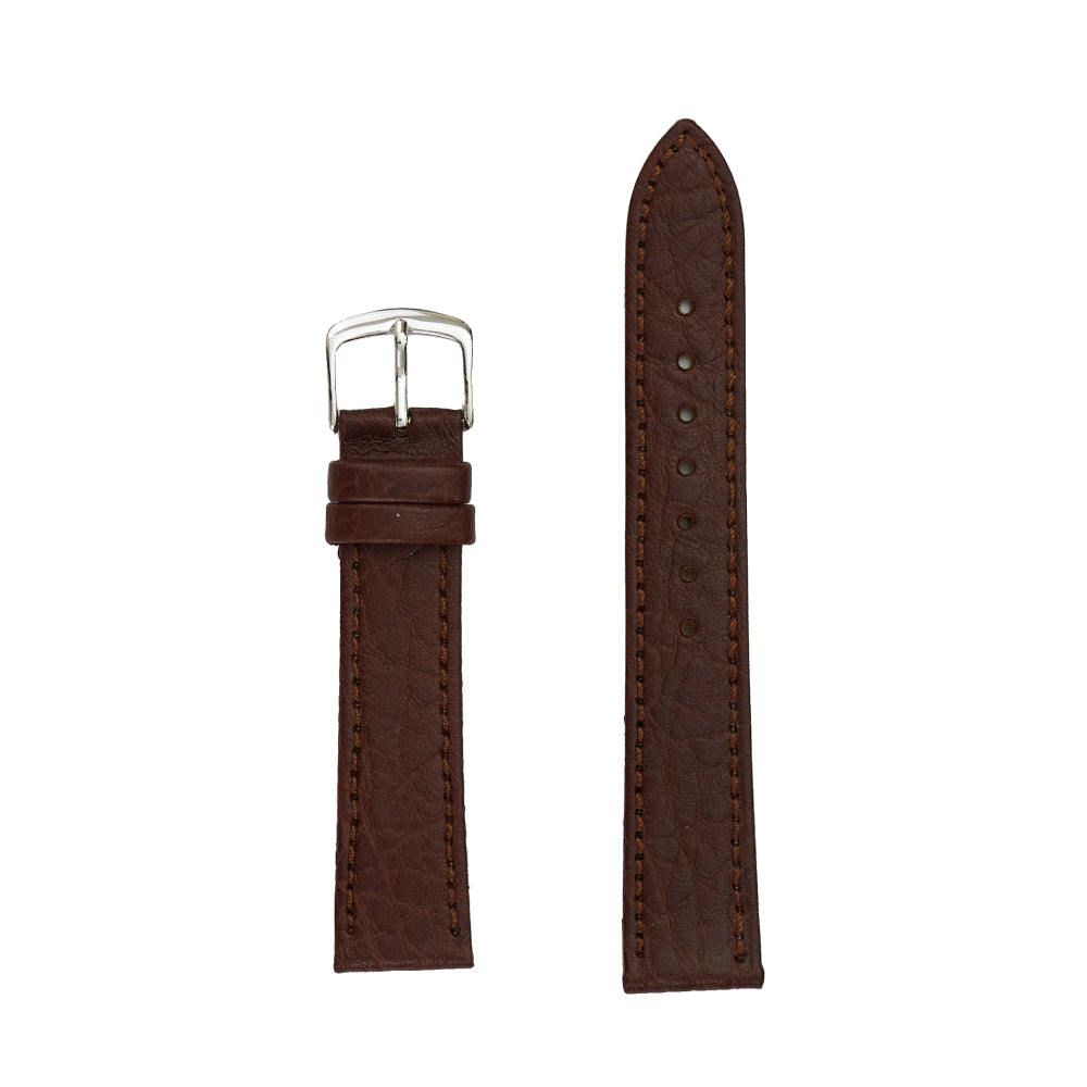Men's Stylish Genuine Shrunken Grain Leather Watch Strap in Classic Brown Color