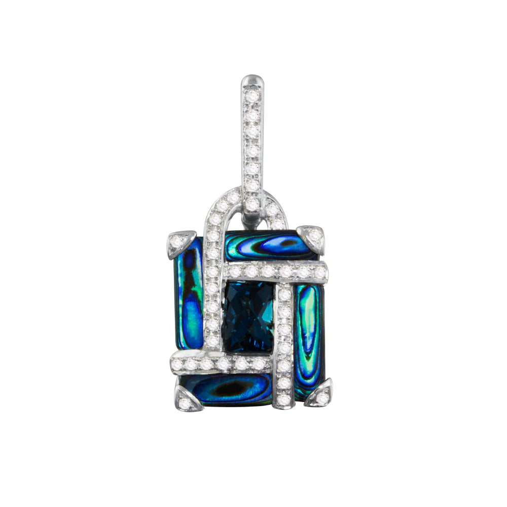 Bellarri 14k White Gold Pendant with London Blue Topaz, Abalone, and Diamonds (Chain Sold Separately)