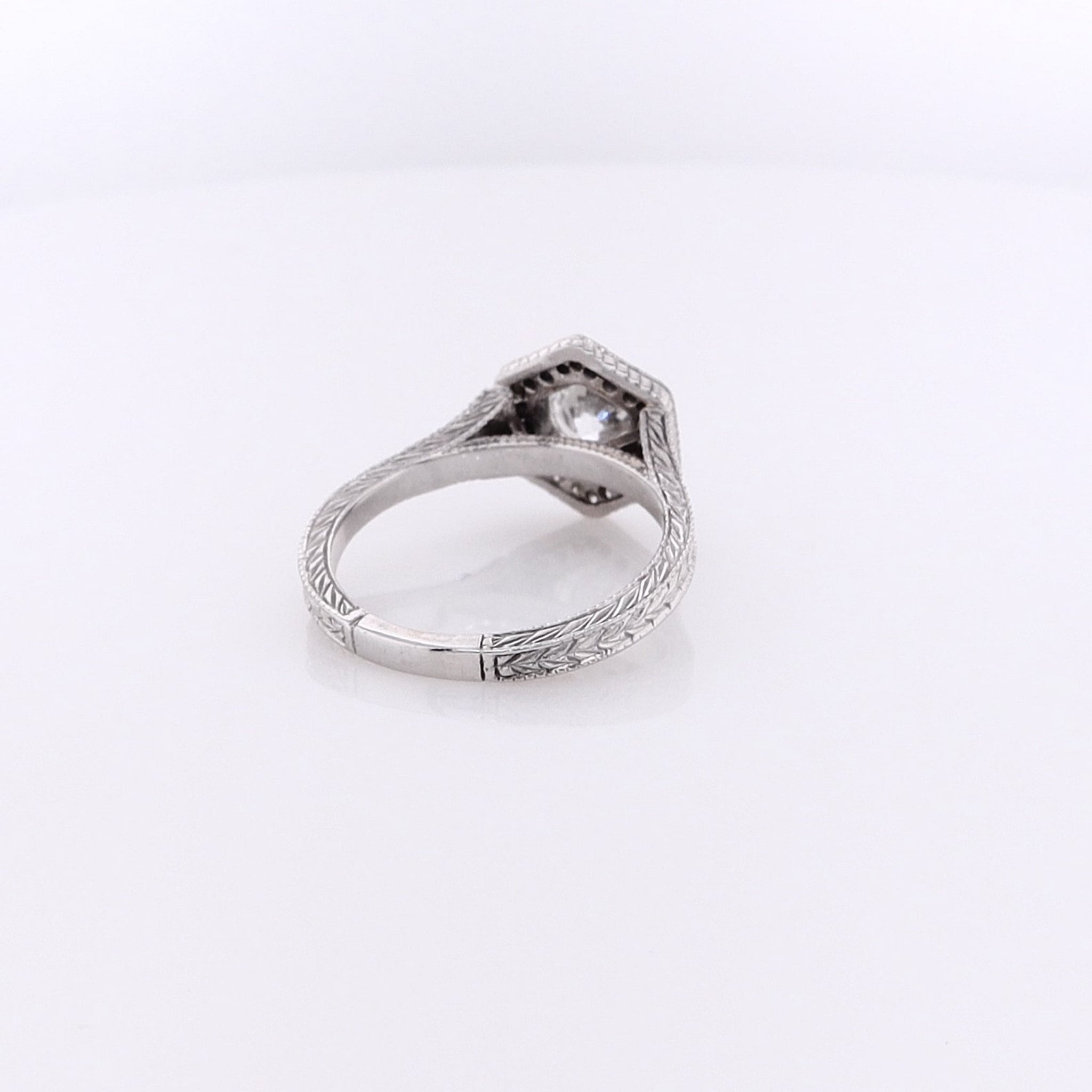 Exquisite Estate 14 Karat White Gold Tapered and Engraved Shank Diamond Engagement Ring with GIA Certification - Model BT - SM1001640 - 02
