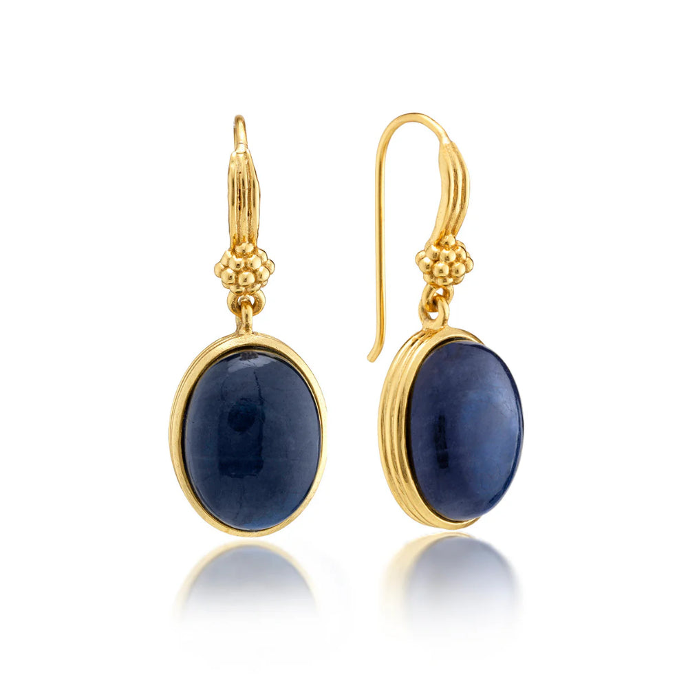 Exquisite Capucine De Wulf Blue Labradorite Cleopatra-style Oval Drop Earrings for Fashion Lovers