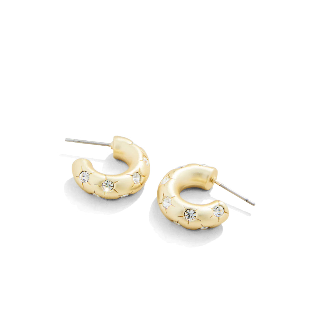 Sparkling Crystal-Encrusted 18kt Matte Gold Plated Chubby Hoop Earrings - A Must-Have Fashion Accessory