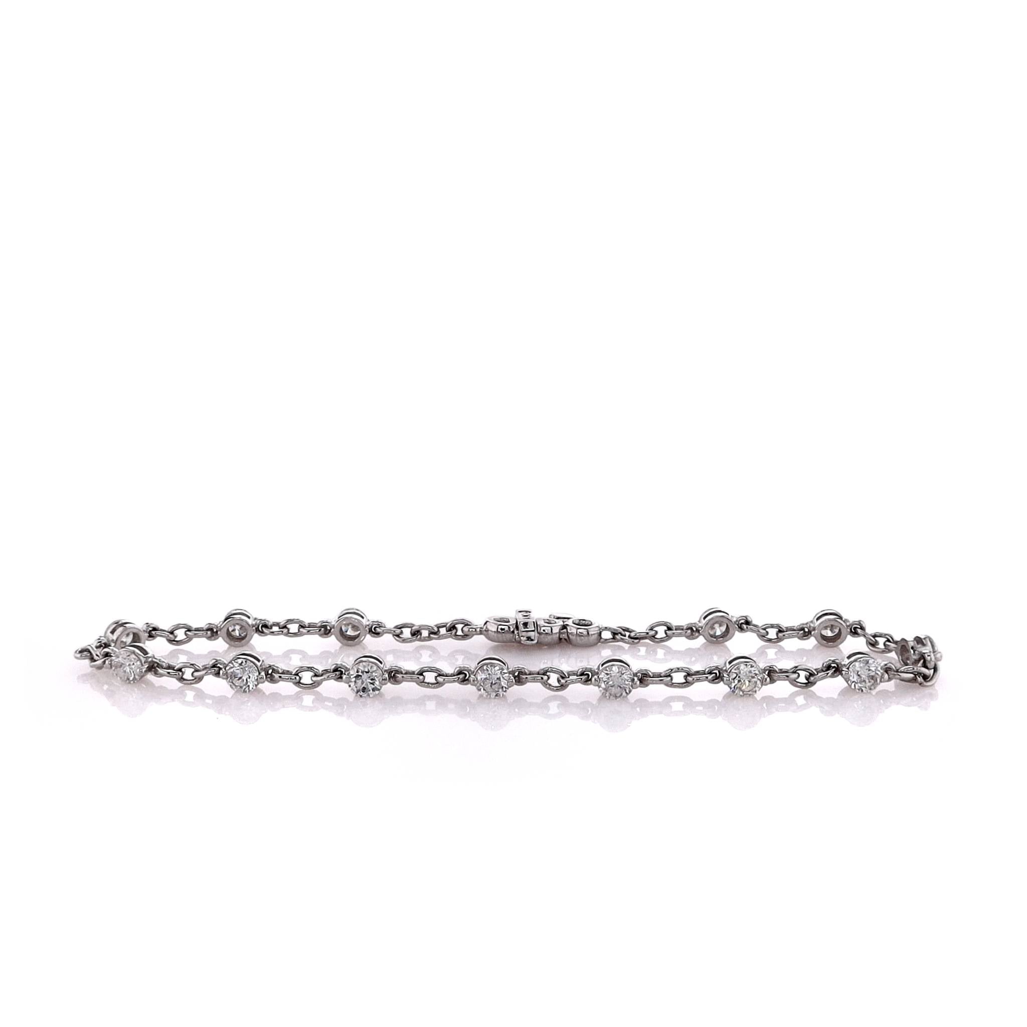 14k White Gold 7-Inch Prong-Set Bracelet with 13 Round Brilliant Diamonds