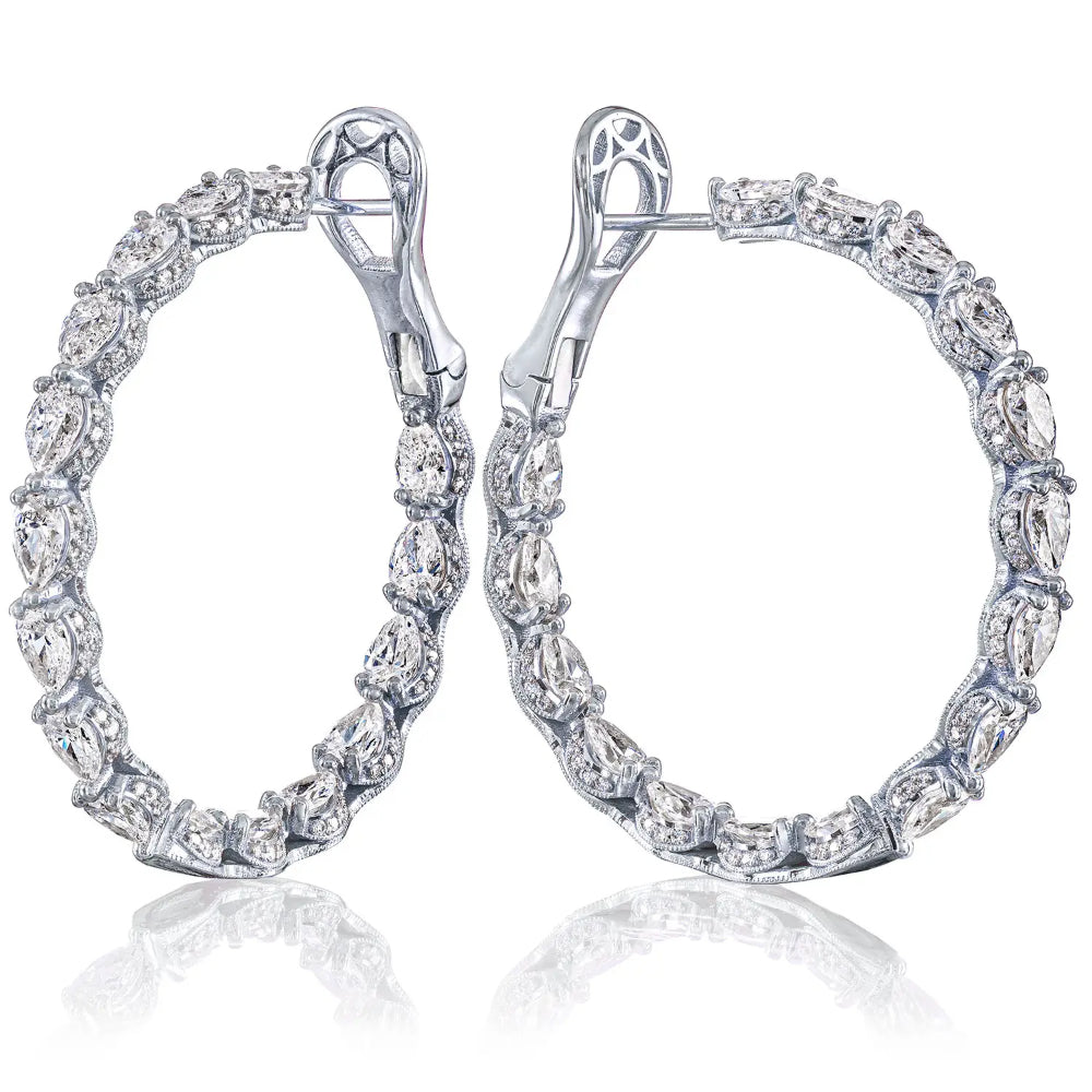 Stunning 18kt White Gold Tacori Diamond Hoop Earrings with Pear and Round Diamonds