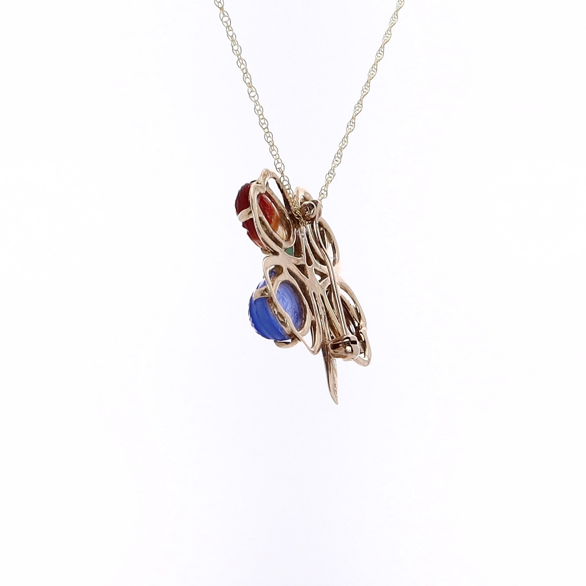 14K Yellow Gold Chalcedony and Quartz 4 - Leaf Clover Decorative Pin