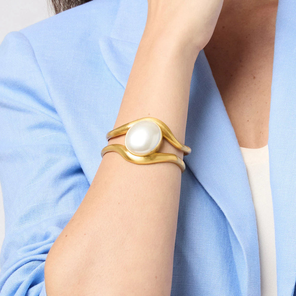 Julie Vos Iridescent Chalcedony Blue Wave Stone Cuff with 24K Gold Plate