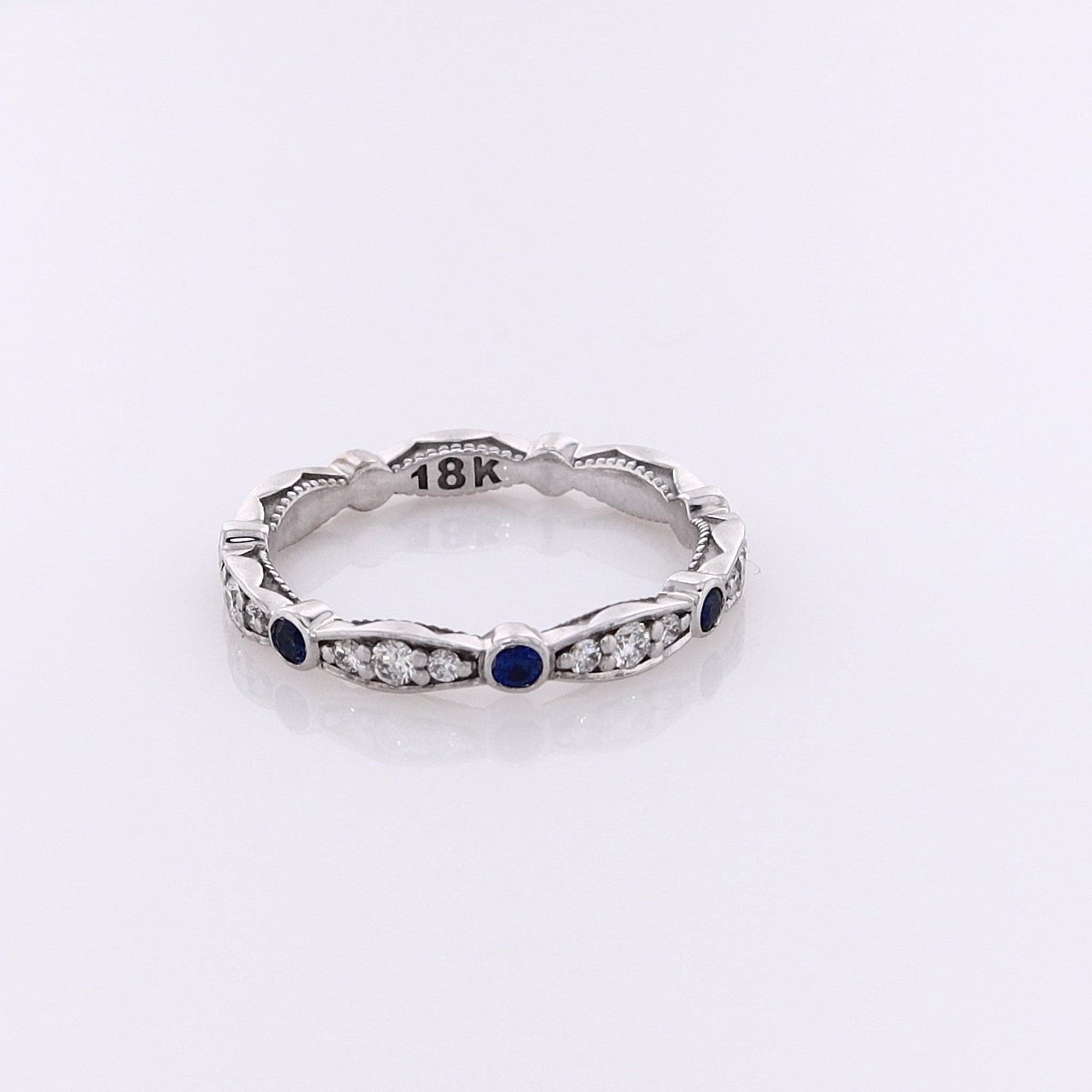 18K White Gold Tacori Alternating Diamond and Sapphire Eternity Wedding Band