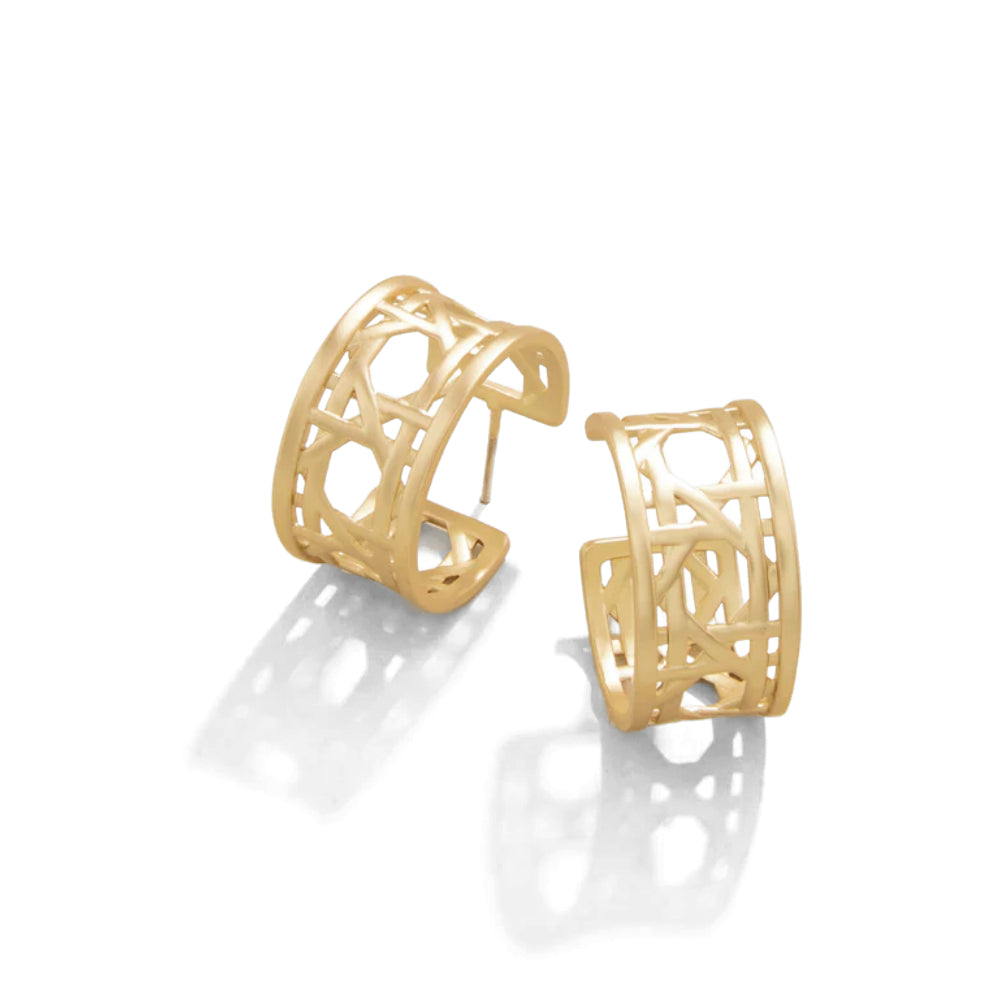 18kt Matte Gold Plated Spartina Woven Cane Midi Hoop Earrings