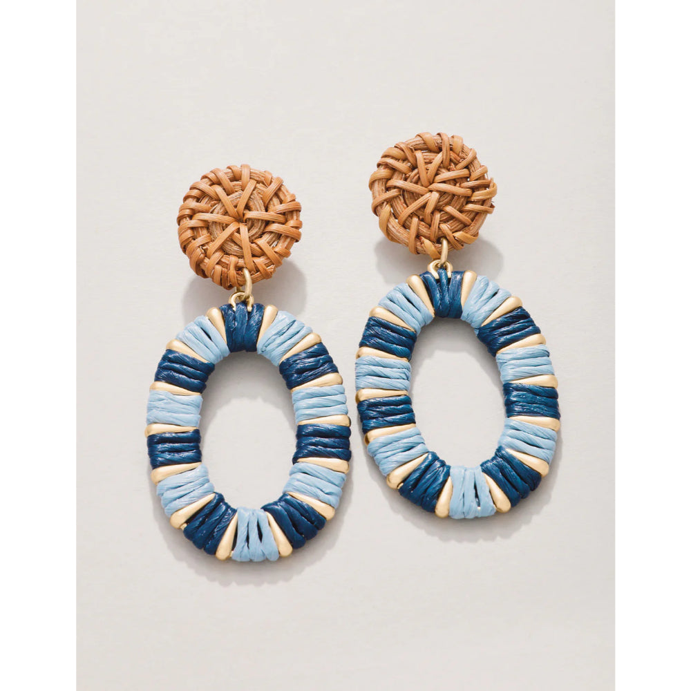 Stylish Blue Spartina Lightweight Straw Oval Earrings