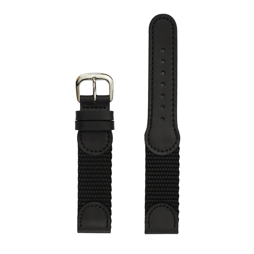Long Black 20mm Men's Nylon and Genuine Leather Watch Strap