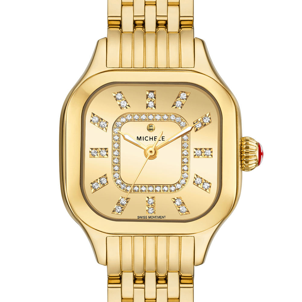 Michele Meggie Gold-Plated High Shine Watch with Diamond Dial
