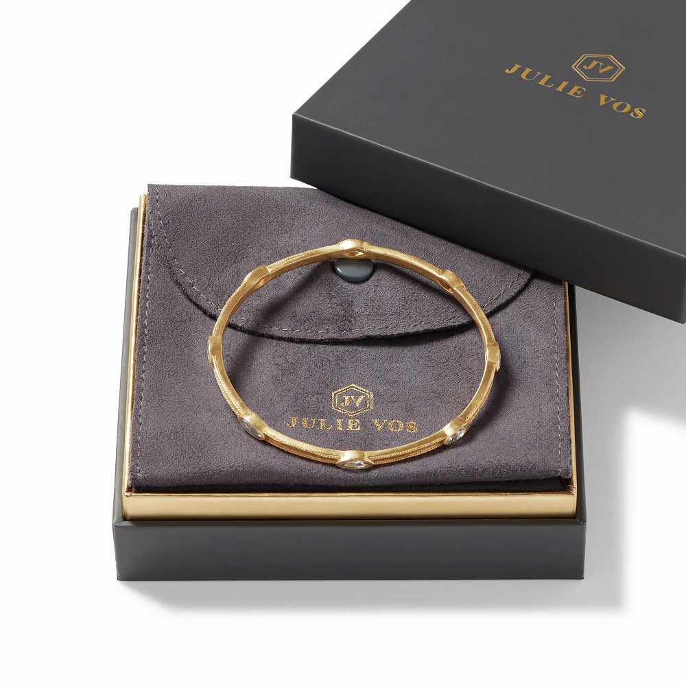 Julie Vos Glittering Marquise CZ Monaco Hinge Bangle in 24K Gold Plate
