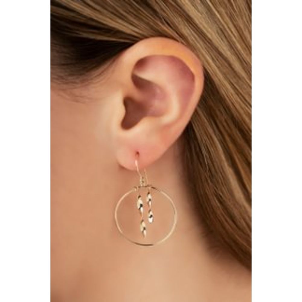 14k Gold Framed Dangle and Twisted Design Earrings for Women