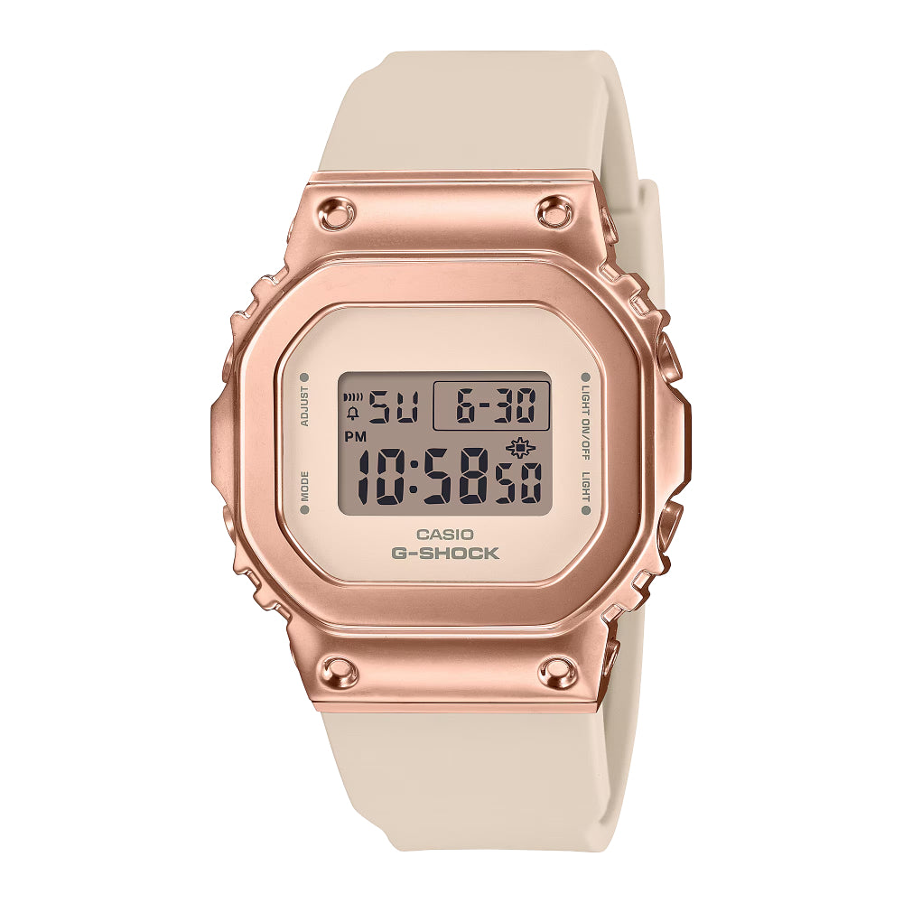 G-Shock Women's Digital Watch with a Metal Cover - Pink Case, Beige Dial and Strap