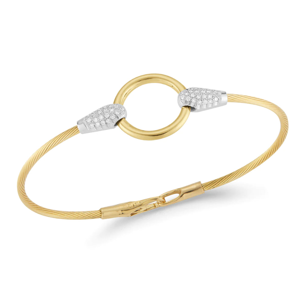 Stunning 14k Gold Handmade Open Circle Wire Diamond-Accented Bracelet for All Occasions