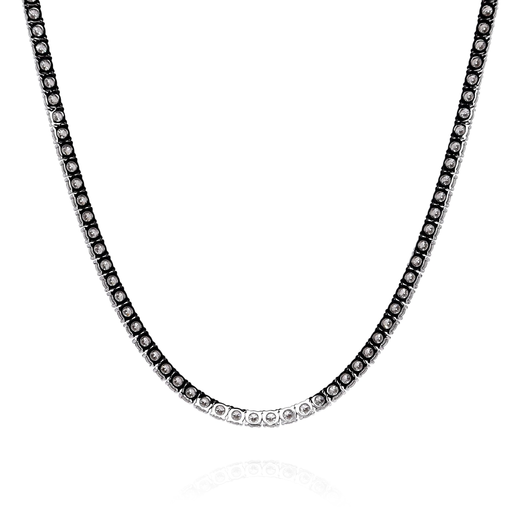 Exquisite 14k White Gold 18-Inch Straight Diamond Tennis Necklace with 123 Round Brilliant Cut Diamonds