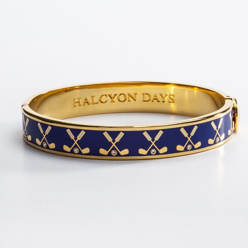 Halcyon Days Luxury 1 Centimeter Gold - Plated Hinged Enamel Golf Club - Inspired Bangle for Fashion Lovers