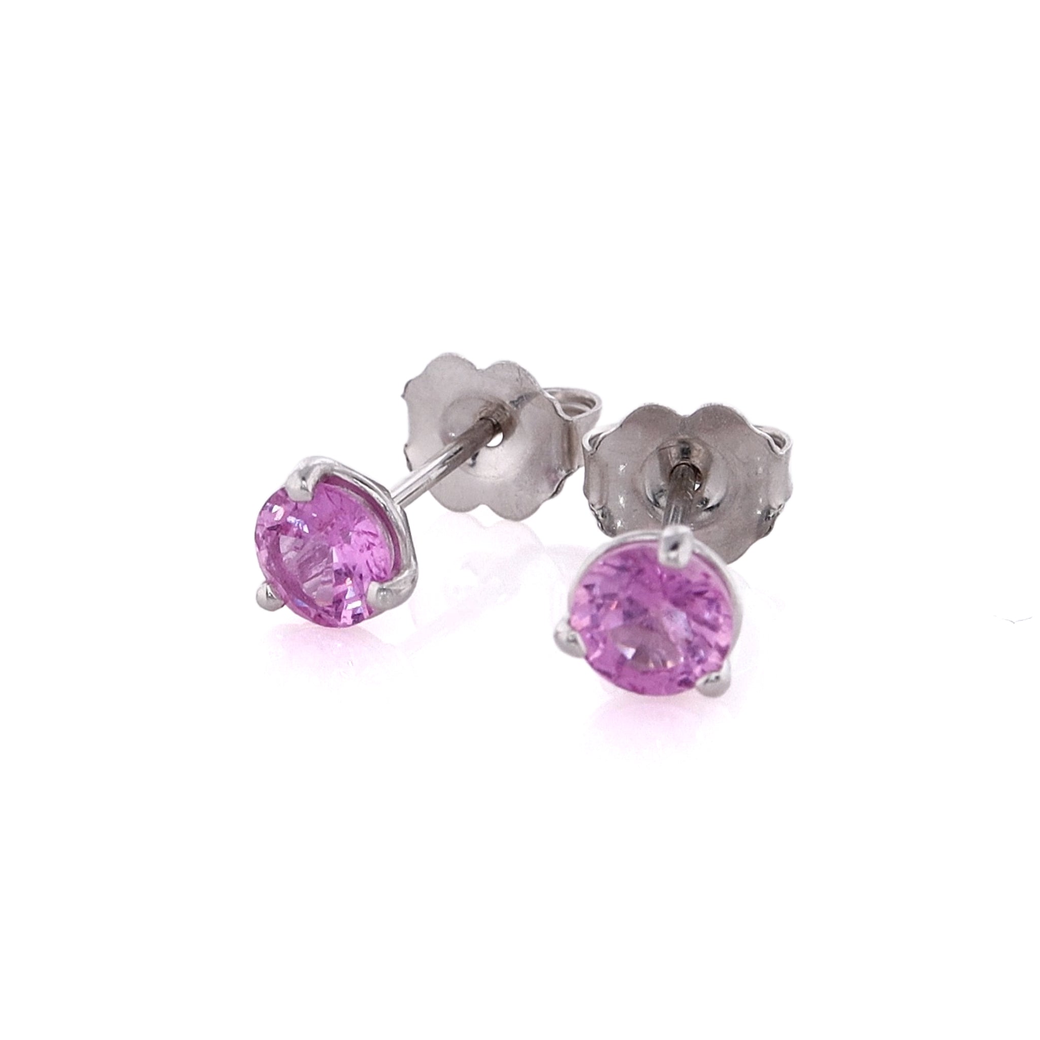 Exquisite 14 Karat White Gold Stud Earrings with Round Pink Sapphires