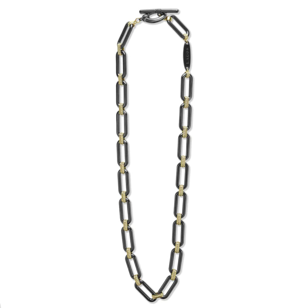Stunning 18k Gold and Black Ceramic Link Necklace by Lagos