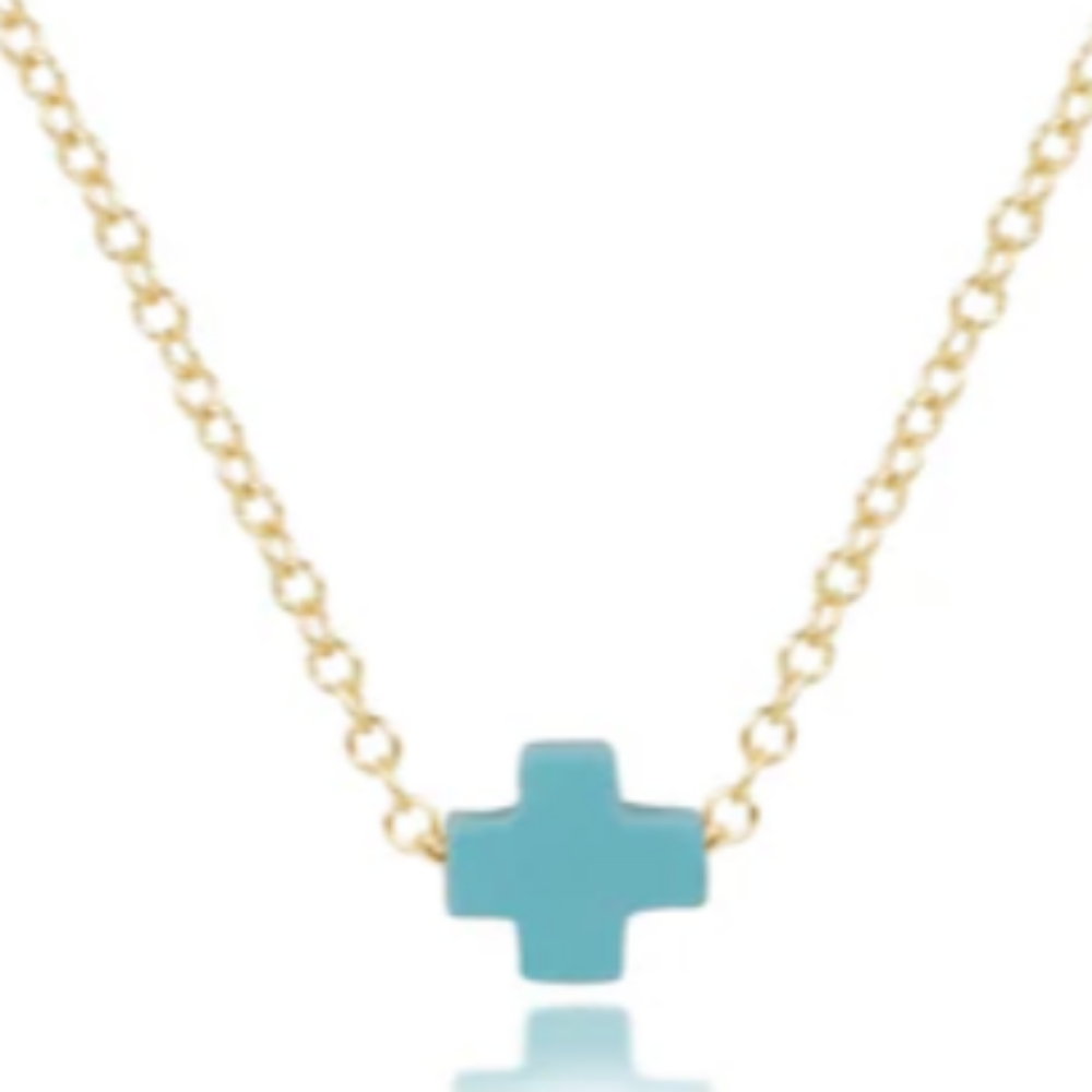 enewton E-girl Style 14-Inch Gold-Filled Signature Small Cross Necklace with Turquoise - Ideal for Kids and Tweens