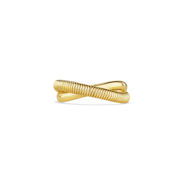 18K Yellow Gold Judith Ripka Two - Row Highway Band Ring, Size 7