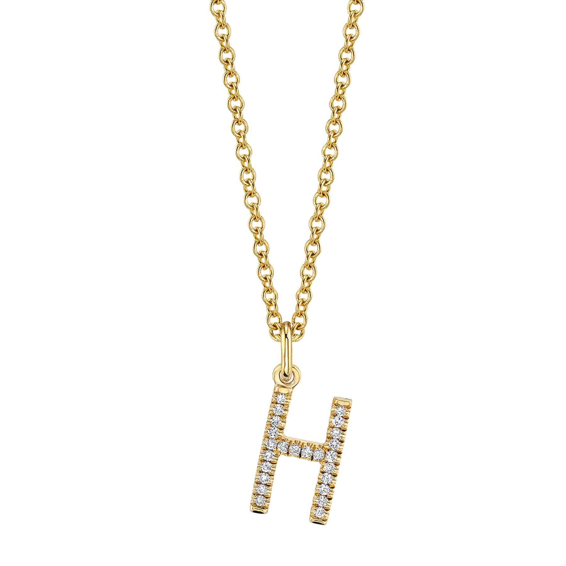14 Karat Yellow Gold Diamond Pendant Necklace with Block Letter H