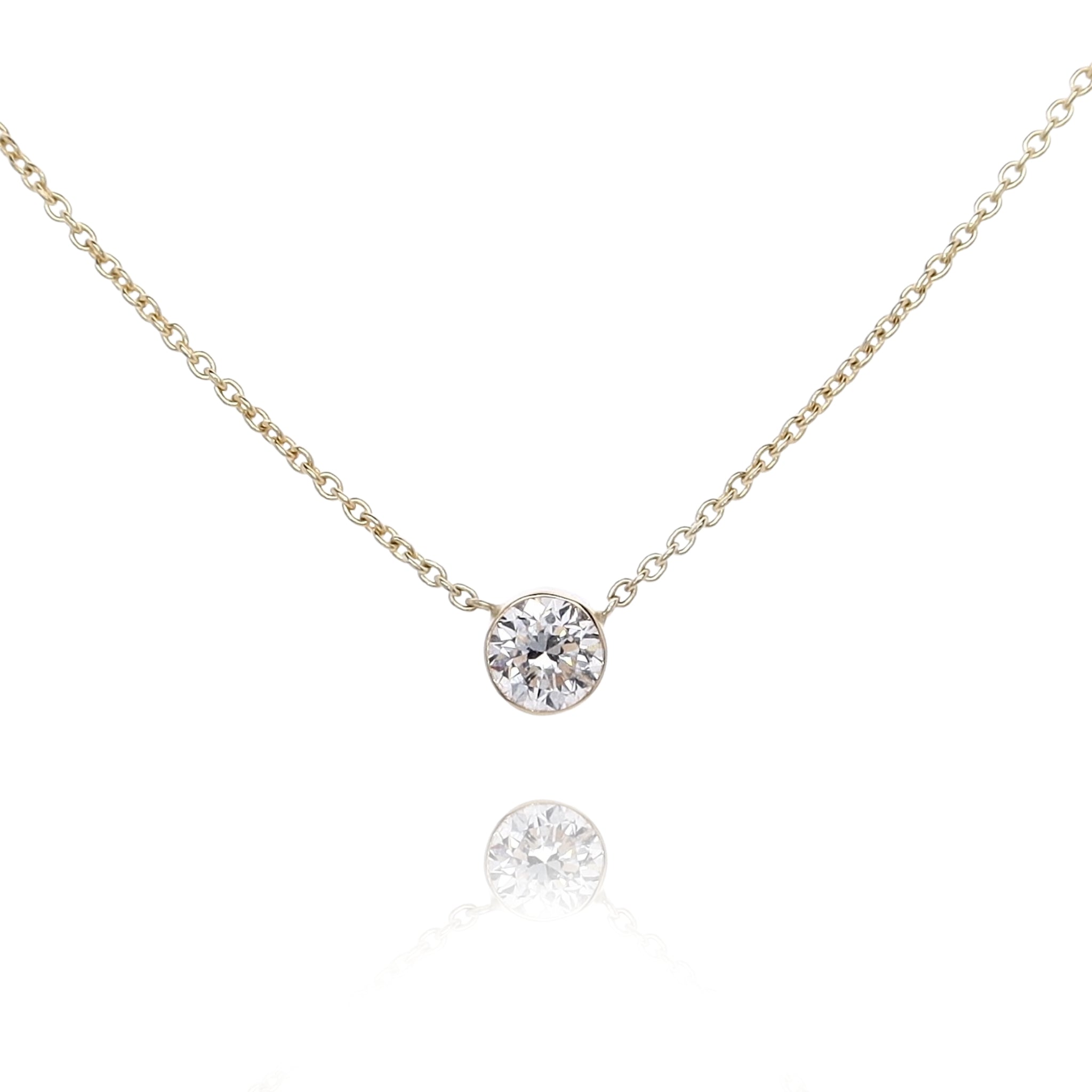 14 Karat Estate Yellow Gold Solitaire Diamond Pendant with 18' Adjustable Chain