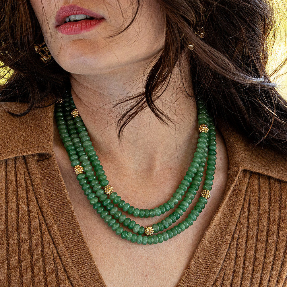 Capucine De Wulf Jewel-Toned Triple Strand Necklace with Golden Berries