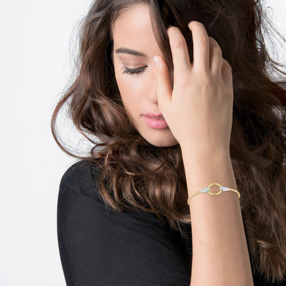 Stunning 14k Gold Handmade Open Circle Wire Diamond-Accented Bracelet for All Occasions