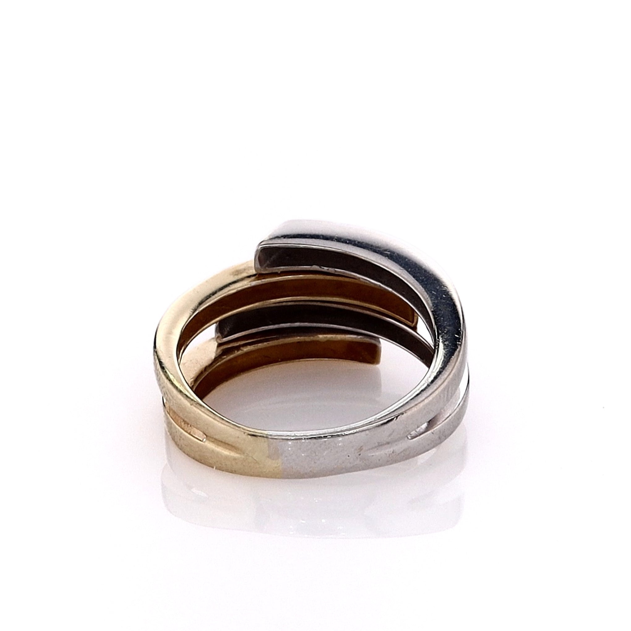 Exquisite Estate 14k Gold Two-Tone Polished Bar Bypass Design Engagement Ring