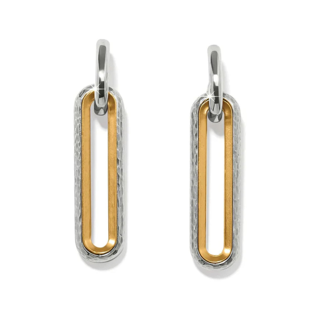 Stunning Two-Tone Long Post Drop Brighton Medici Earrings with Hand-Hammered Design