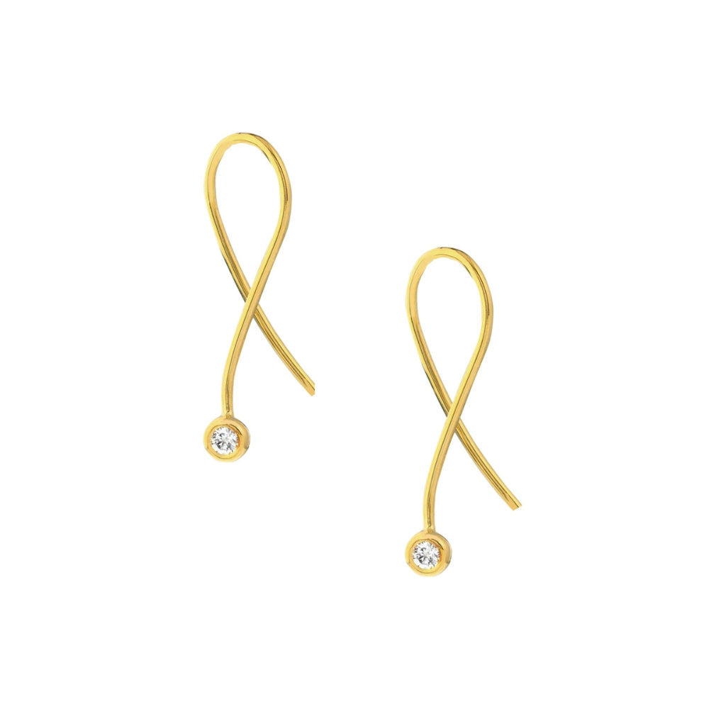 14k Yellow Gold Diamond Bezel Wire Threader Earrings for Sparkling Look