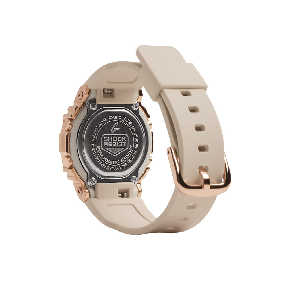 G-Shock Women's Digital Watch with a Metal Cover - Pink Case, Beige Dial and Strap