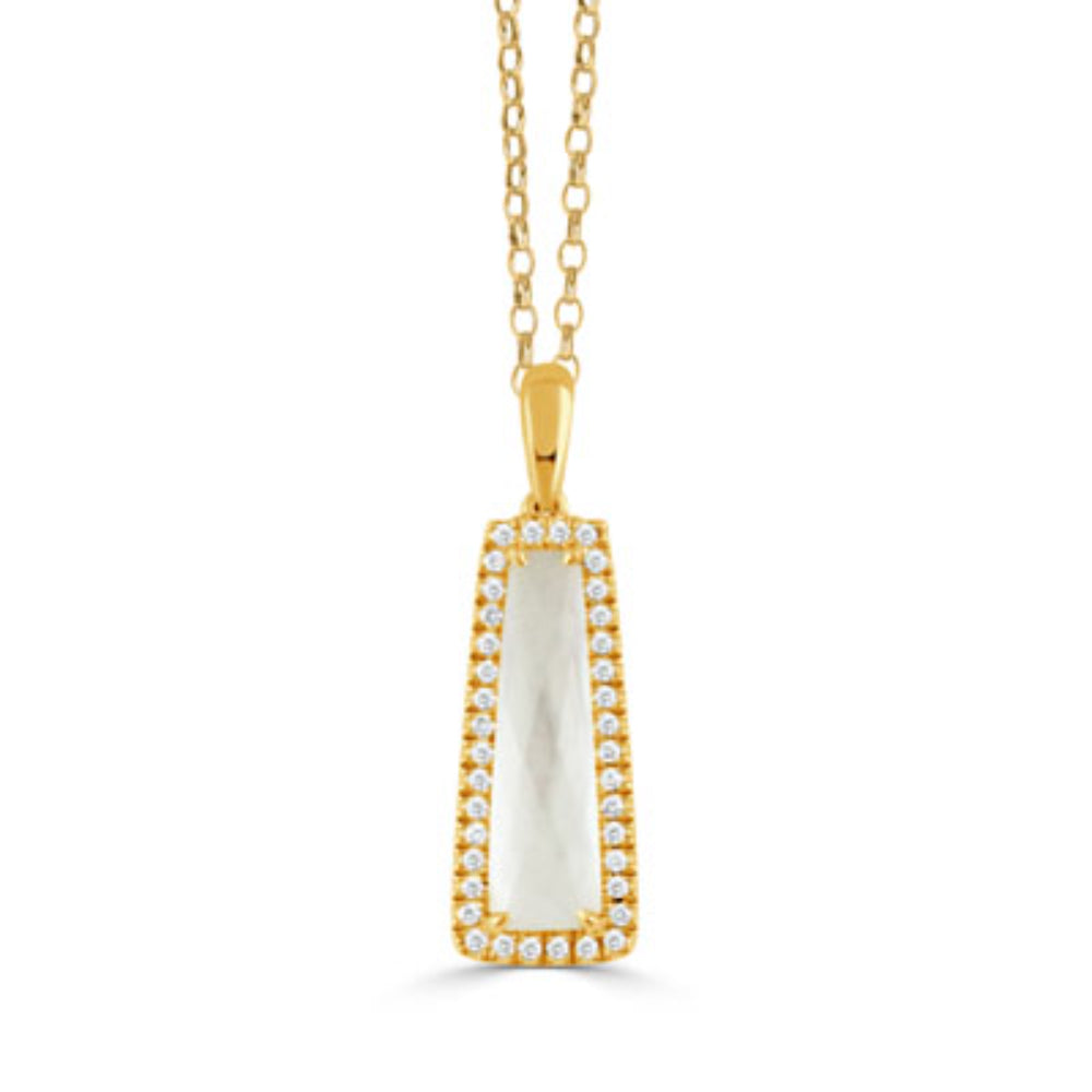 Exquisite 18k Yellow Gold Pendant Necklace with Mother of Pearl and Diamonds